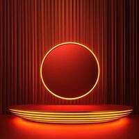 Red neon lights on a table with a round circle photo