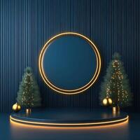 Christmas tree and a round circle with a neon light on it photo