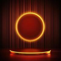 Red glowing circle on a wooden background photo