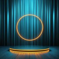An empty stage with a neon circle on it photo