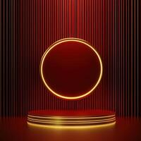 Red and gold neon lights on a podium photo