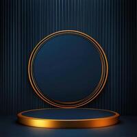 Golden podium with a round frame on a dark background photo