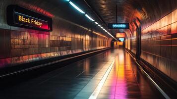 Subway tunnel with Black Friday advertisement photo