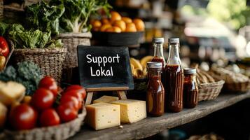 Photorealistic vibrant local market scene photo