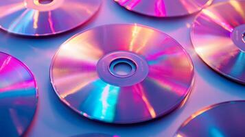 Top view of colorful reflecting CD disks photo