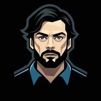 un hombre con un barba y un azul camisa vector