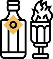 A bottle of alcohol and a glass with a flame vector