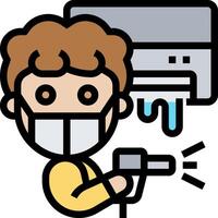 A man with a mask and a mask is holding a vacuum cleaner vector