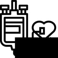 A black and white image of a blood bag and a heart vector