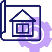 A house icon with gears and a purple background vector