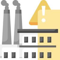 A factory with smoke stacks and a yellow caution sign vector