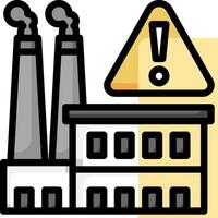 An icon of a factory with smoke stacks and a warning sign vector