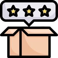 A box with five stars on it and a speech bubble vector