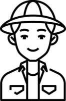 A man in a hat is shown in a line drawing vector