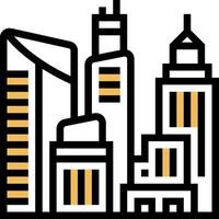 A city skyline with buildings and a yellow stripe vector