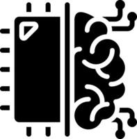 A black and white image of a computer chip with a brain inside vector