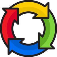 A colorful circular arrow symbol with arrows pointing in different directions vector