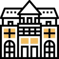 A building with a yellow and black outline vector