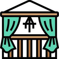 A small tent with curtains and a cross on it vector