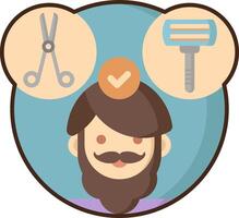 A man with a beard and scissors in front of a mirror vector