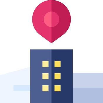 A building with a map pin on top vector