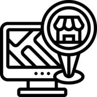 A black and white icon of a computer and a map vector