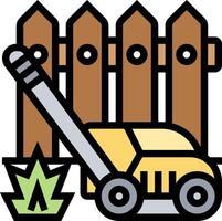 A lawn mower and a fence with a tree vector