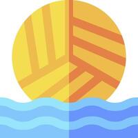 A yellow sun over the ocean with a wave vector