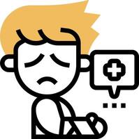 A cartoon man with a broken arm and a medical symbol vector