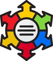 A colorful circular icon with arrows pointing to the center vector