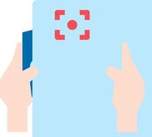 Two hands holding a piece of paper with a camera icon vector