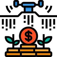 A dollar coin and a drone on top of stacks of money vector