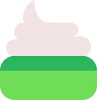 A green and white bowl with a white and pink cream vector