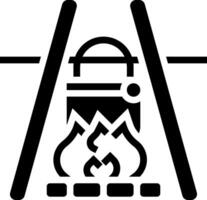 A black and white image of a bucket with a fire vector