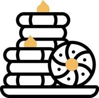 A stack of pancakes and a candle on a plate vector