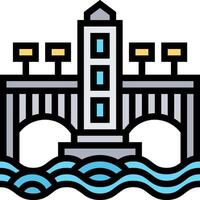 A bridge over water with lights on it vector