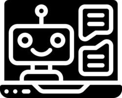 A robot is sitting on a laptop with a smiley face vector