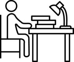 A person sitting at a desk with a lamp and books vector