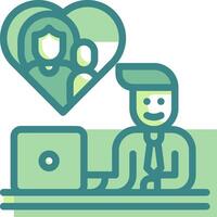 A man sitting at a desk with a laptop and a heart vector