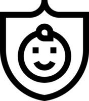 A black and white logo of a shield with a smiley face vector