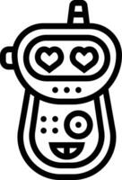 A black and white drawing of a robot with hearts vector