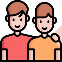 Two men are hugging each other in a cartoon style vector