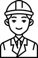 A man in a hard hat and suit is shown in an outline vector