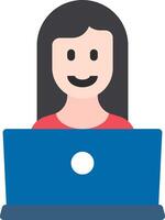 A woman is sitting at a laptop computer vector