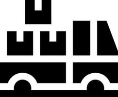 A black and white truck with a stack of boxes on it vector