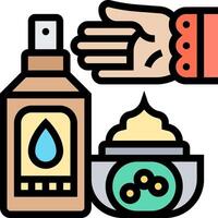 A hand holding a bottle of oil and a bowl of food vector