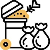 A black and white icon of a garbage can with money and a bag vector