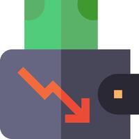 A wallet with a dollar sign and an arrow pointing down vector