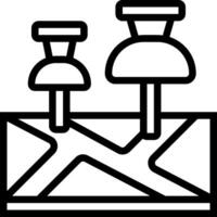 A black and white illustration of a map with two pins vector