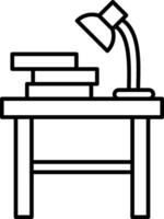 A black and white drawing of a desk and lamp vector